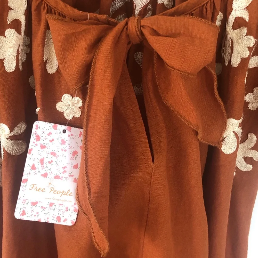✨HP✨FREE PEOPLE Embroidered Fiona Midi Dress Deep Ochre XS
